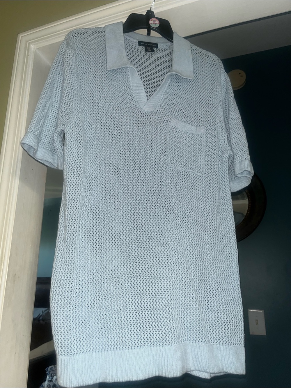 Light Blue Men's Open-Knit Polo with Chest Pocket